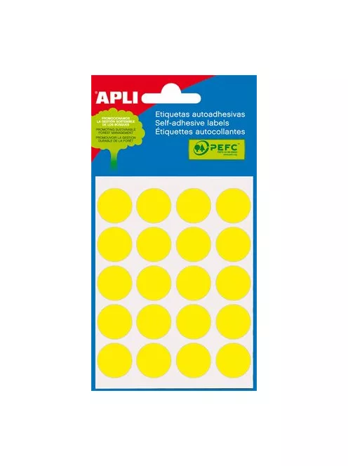 APLI Etikett, 19 mm kör, kézzel írható, színes, APLI, sárga, 100 etikett/csomag