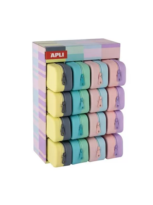 APLI Tolltartó, display, cipzáras, szilikon, kétszínű, APLI "Pastel", vegyes színek