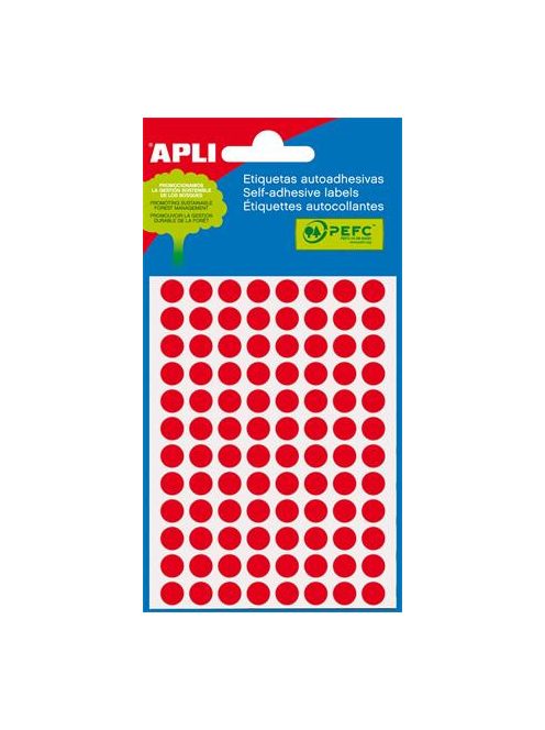 APLI Etikett, 8 mm kör, kézzel írható, színes, APLI, neon piros, 288 etikett/csomag