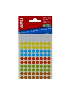   APLI Etikett, 8 mm, kör, kézzel írható, színes, APLI, vegyes színek, 288 etikett/csomag