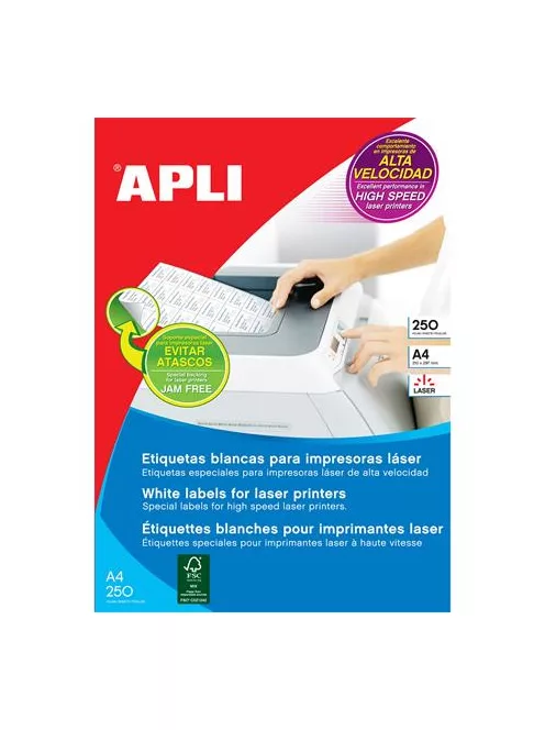 APLI Etikett, lézernyomtatókhoz, 210x297 mm, APLI, 250 etikett/csomag