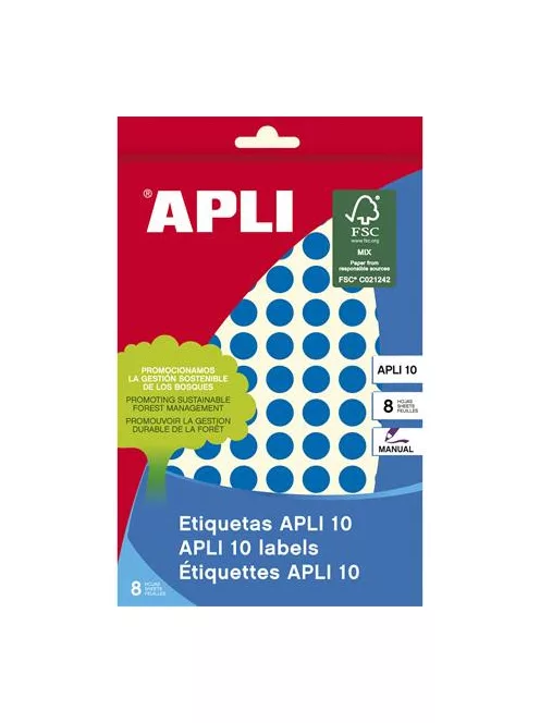 APLI Etikett, 10 mm kör, kézzel írható, színes, APLI, kék, 1008 etikett/csomag