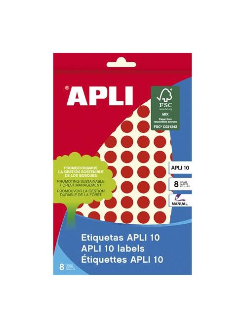 APLI Etikett, 10 mm kör, kézzel írható, színes, APLI, piros, 1008 etikett/csomag