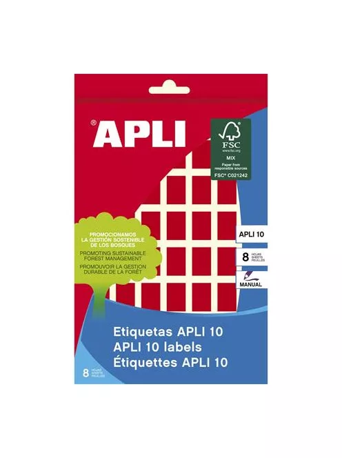 APLI Etikett, 12x18 mm, kézzel írható, színes, kerekített sarkú, APLI, piros, 448 etikett/csomag