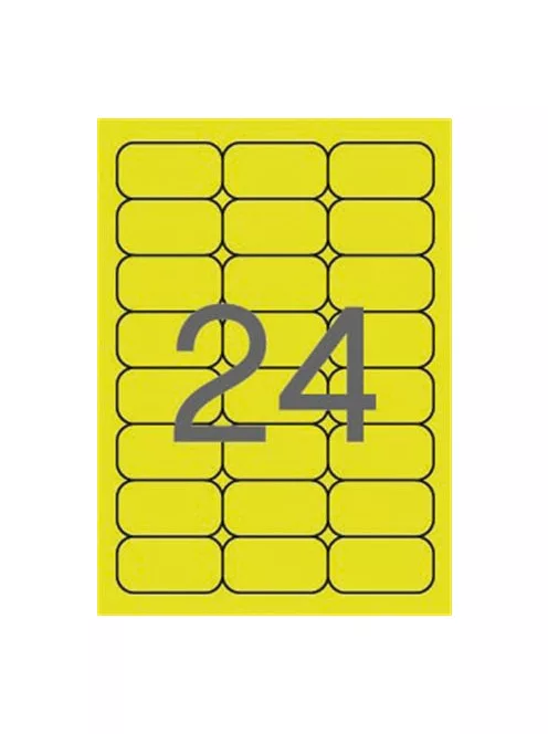 APLI Etikett, 64x33,9 mm, színes, kerekített sarkú, APLI, neon sárga, 480 etikett/csomag