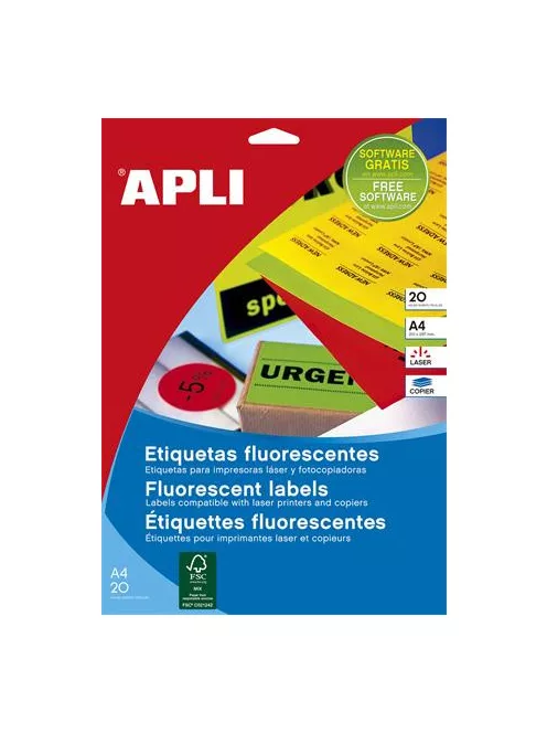 APLI Etikett, 64x33,9 mm, színes, kerekített sarkú, APLI, neon narancs, 480 etikett/csomag