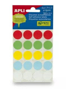   APLI Etikett, 19 mm kör, kézzel írható, színes, APLI, vegyes színek, 100 etikett/csomag
