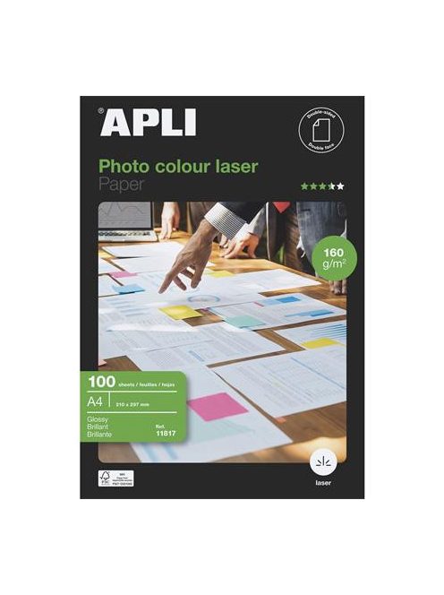APLI Fotópapír, lézer, A4, 160 g, fényes, kétoldalas, APLI "Premium Laser"
