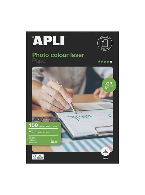 APLI Fotópapír, lézer, A4, 210 g, fényes, kétoldalas, APLI "Premium Laser"