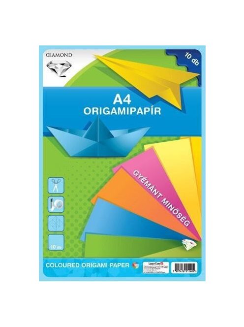 Színes papírok, origami hajtogató lapok A/4, 80g, 10 lap/cs