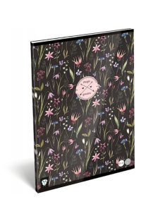   Lizzy Card virágos tűzött füzet A/4, 32 lap kockás, Magic Garden, fekete