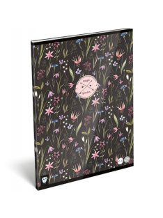   Lizzy Card virágos tűzött füzet A/4, 32 lap vonalas, Magic Garden, fekete
