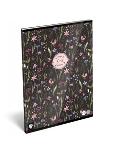   Lizzy Card virágos tűzött füzet A/4, 32 lap sima, Magic Garden, fekete
