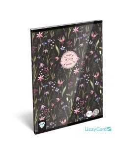   Lizzy Card virágos tűzött füzet A/5, 32 lap kockás, Magic Garden, fekete