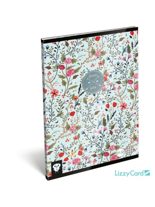Lizzy Card virágos tűzött füzet A/5, 32 lap kockás, Flower Field, türkiz