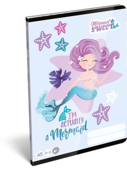 Mermaid tűzött füzet A/5, 40 lap sima Sweet