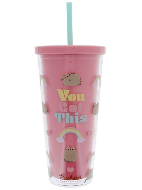 Pusheen cicás pohár szívószállal, 650 ml, You got this