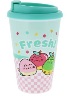   Pusheen cicás pohár műanyag tetővel, 350 ml, Pusheen Fruits