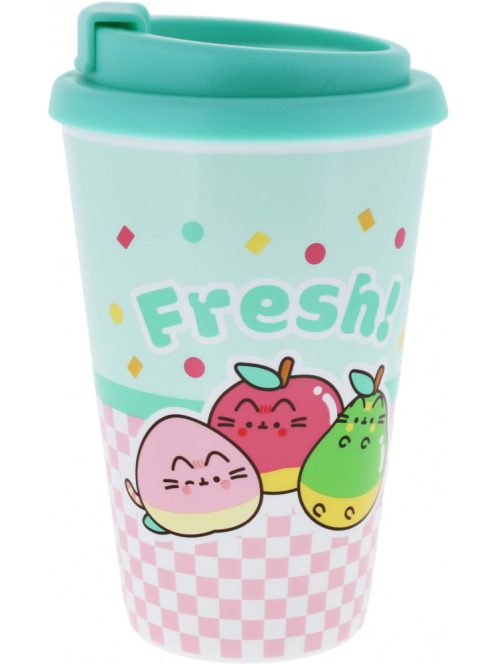 Pusheen cicás pohár műanyag tetővel, 350 ml, Pusheen Fruits