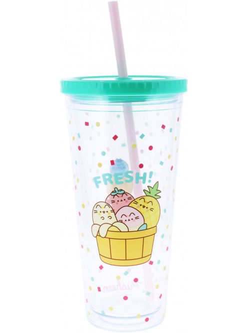 Pusheen cicás pohár szívószállal, 650 ml, Pusheen Fruits