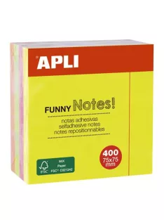   APLI Öntapadó jegyzettömb, 75x75 mm, 400 lap, APLI "Funny", neon