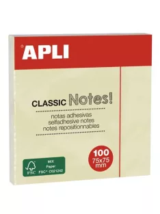   APLI Öntapadó jegyzettömb, 75x75 mm, 100 lap, APLI "Classic", sárga