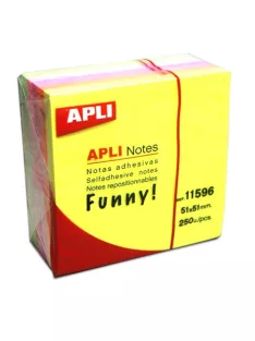   APLI Öntapadó jegyzettömb, 51x51 mm, 250 lap, APLI "Funny", neon
