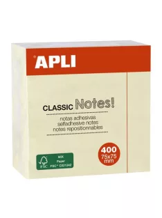   APLI Öntapadó jegyzettömb, 75x75 mm, 400 lap, APLI "Classic", sárga