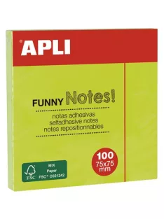   APLI Öntapadó jegyzettömb, 75x75 mm, 100 lap, APLI "Funny", neon zöld