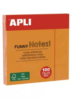   APLI Öntapadó jegyzettömb, 75x75 mm, 100 lap, APLI "Funny", neon narancs