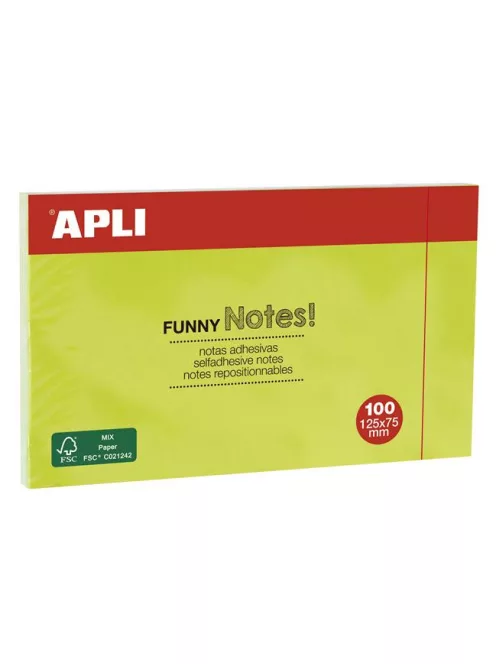 APLI Öntapadó jegyzettömb, 125x75 mm, 100 lap, APLI "Funny", zöld