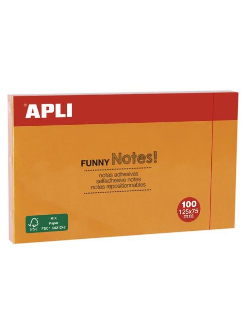 APLI Öntapadó jegyzettömb, 125x75 mm, 100 lap, APLI "Funny", narancssárga