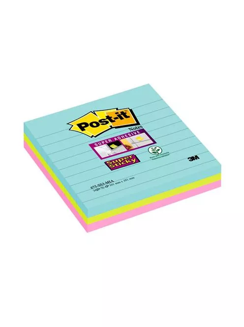 3M POSTIT Öntapadó jegyzettömb, vonalas, 3x70 lap, 101x101 mm, 3M POSTIT "Super Sticky Cosmic", vegyes színek