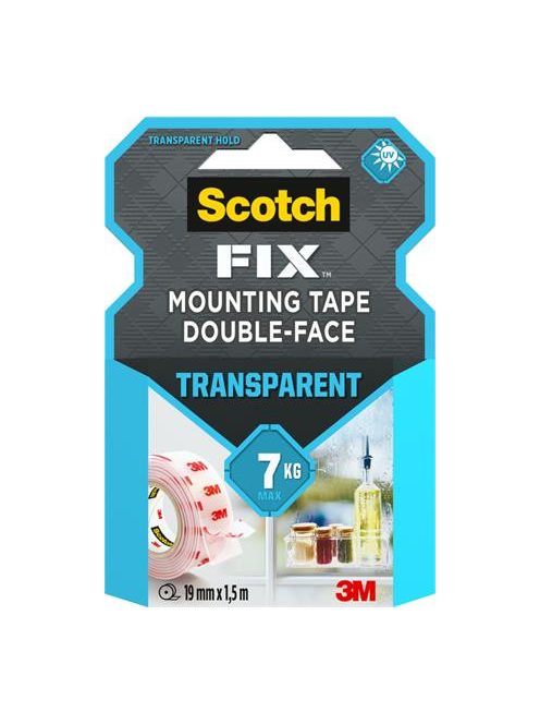 3M SCOTCH Ragasztószalag, áttetsző, kétoldalas, 19 mm x 1,5 m, 3M SCOTCH "Transparent"