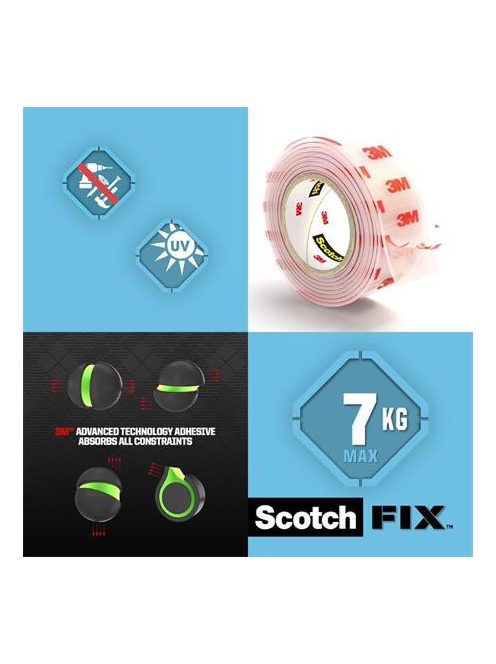 3M SCOTCH Ragasztószalag, áttetsző, kétoldalas, 19 mm x 1,5 m, 3M SCOTCH "Transparent"