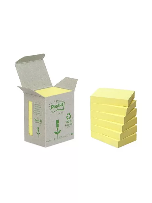 3M POSTIT Öntapadó jegyzettömb, 38x51 mm, 6x100 lap, környezetbarát, 3M POSTIT, sárga