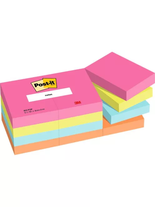 3M POSTIT Öntapadó jegyzettömb, 38x51 mm, 12x100 lap, 3M POSTIT "Poptimistic", vegyes színek