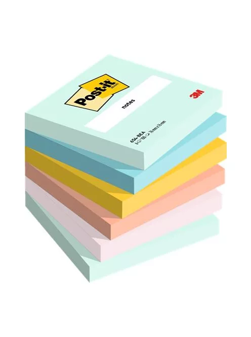 3M POSTIT Öntapadó jegyzettömb, 76x76 mm, 6x100 lap, 3M POSTIT "Beachside", vegyes színek