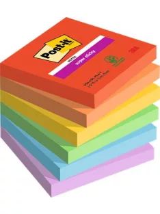   3M POSTIT Öntapadó jegyzettömb, 76x76 mm, 6x90 lap, 3M POSTIT "Super Sticky Playful", vegyes színek
