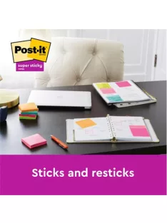   3M POSTIT Öntapadó jegyzettömb, 76x76 mm, 6x90 lap, 3M POSTIT "Super Sticky Playful", vegyes színek