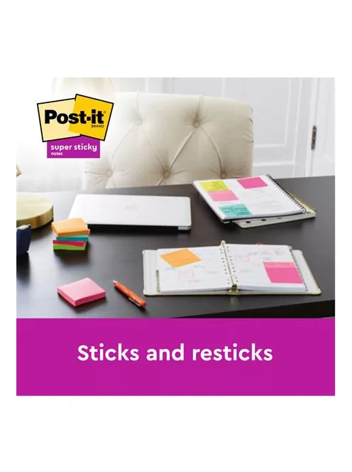 3M POSTIT Öntapadó jegyzettömb, 76x76 mm, 6x90 lap, 3M POSTIT "Super Sticky Playful", vegyes színek