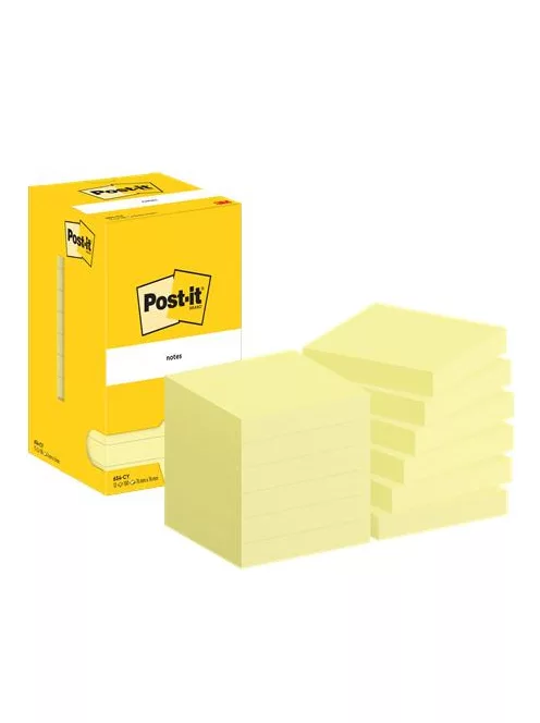 3M POSTIT Öntapadó jegyzettömb, 76x76 mm, 12x100 lap, 3M POSTIT, kanári sárga