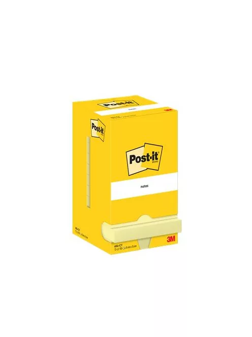 3M POSTIT Öntapadó jegyzettömb, 76x76 mm, 12x100 lap, 3M POSTIT, kanári sárga