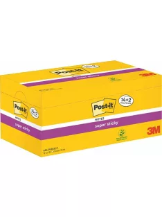   3M POSTIT Öntapadó jegyzettömb csomag, 76x76 mm, 16x90 lap, 3M POSTIT "Super Sticky", kanárisárga
