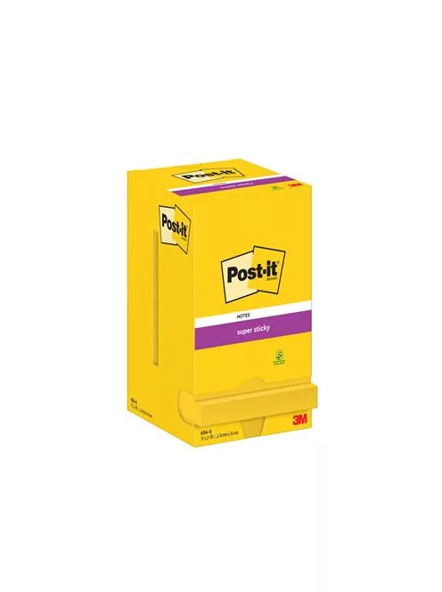 3M POSTIT Öntapadó jegyzettömb, 76x76 mm, 12x90 lap, 3M POSTIT "Super Sticky", ultra sárga