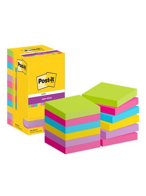 3M POSTIT Öntapadó jegyzettömb, 76x76 mm, 12x90 lap, 3M POSTIT "Super Sticky", vegyes