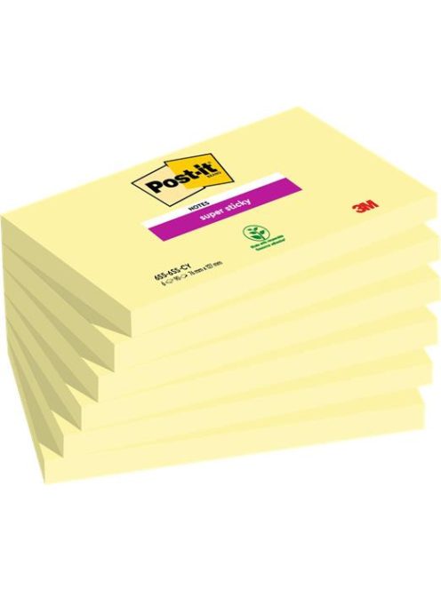 3M POSTIT Öntapadó jegyzettömb csomag, 76x127 mm, 6x90 lap, 3M POSTIT "Super Sticky", kanári sárga