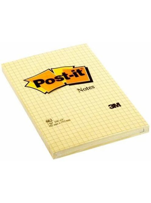 3M POSTIT Öntapadó jegyzettömb, 102x152 mm, 100 lap, kockás, 3M POSTIT, sárga