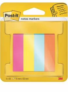   3M POSTIT Jelölőcímke, papír, 4x50 lap, 15x50 mm, 3M POSTIT "Poptimistic", vegyes