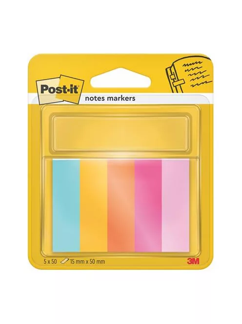 3M POSTIT Jelölőcímke, papír, 5x50 lap, 15x50 mm, 3M POSTIT, "Beachside"